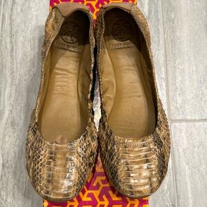 Tory Burch Camel Snake Skin Eddie Ballet Flats Size 8